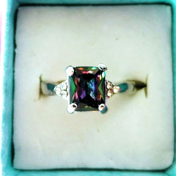 None Jewelry - 925 sterling silver Emerald cut Mystic topaz crystal ring